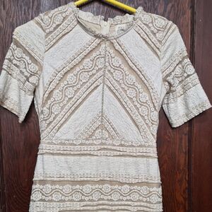 Roolee Cream and Tan Lace Midi Dress